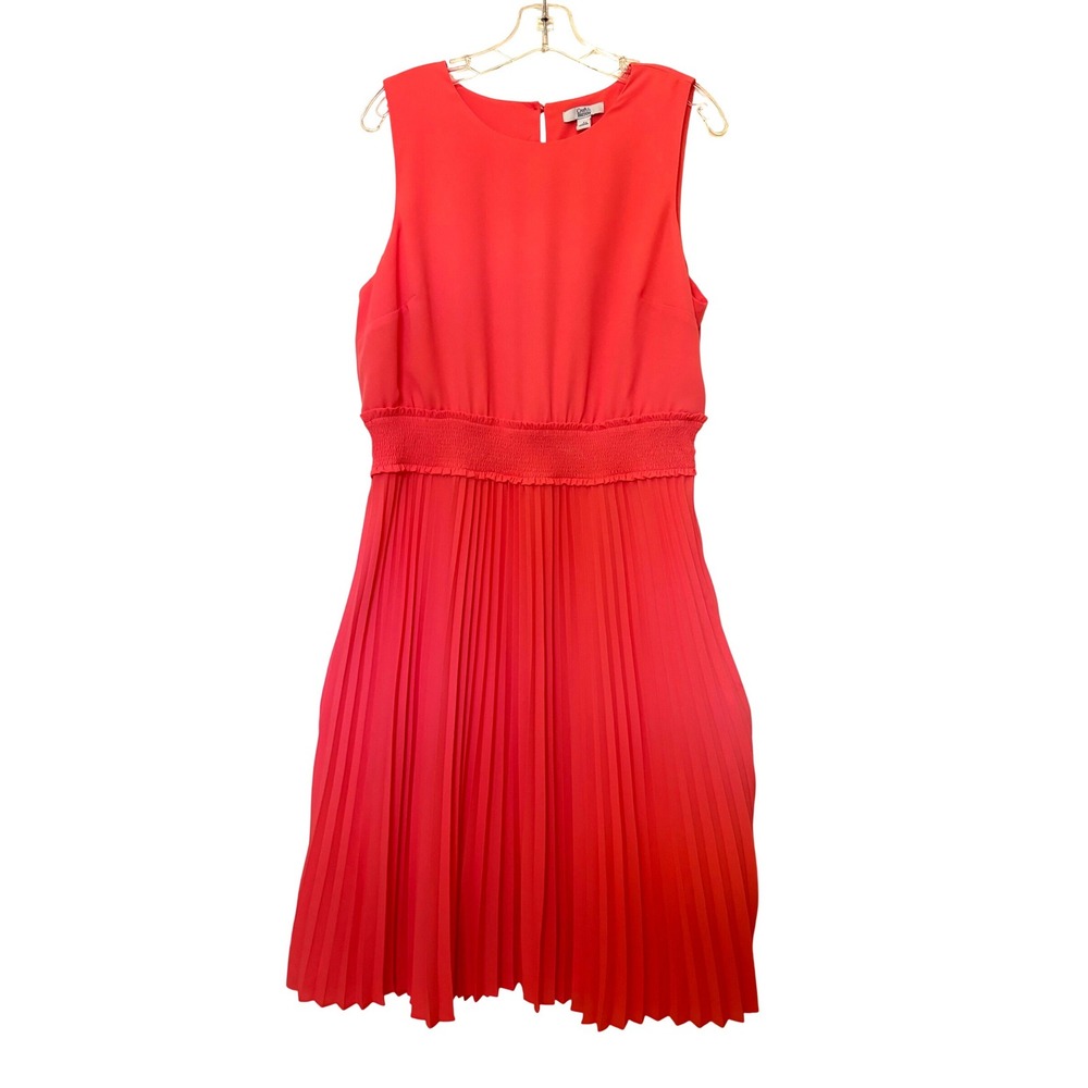 Croft & Barrow Womens Midi Dress Large Coral Pink Smocked‎ Waist Pleated Chiffon